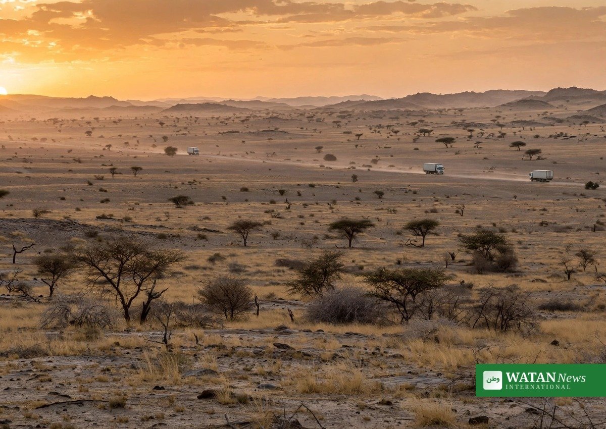 Sudan droneangreb – Darfur-landskab ved solnedgang