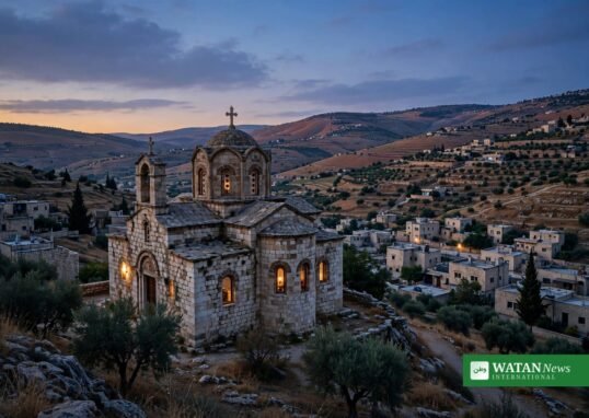 Jordan kirkeangreb – gammel stenkirke i Jordan ved skumring