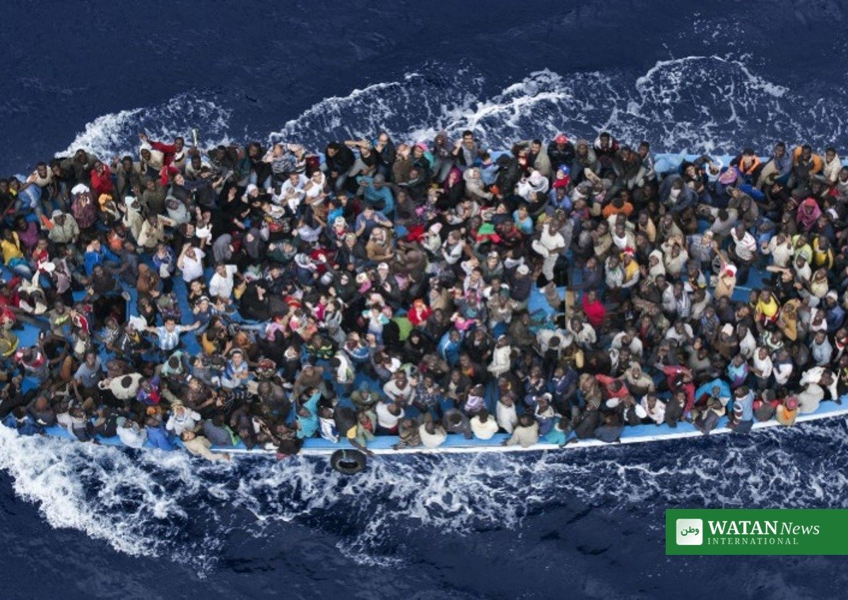 Djibouti boat disaster: aerial view of an overcrowded migrant boat at sea (illustrative image)