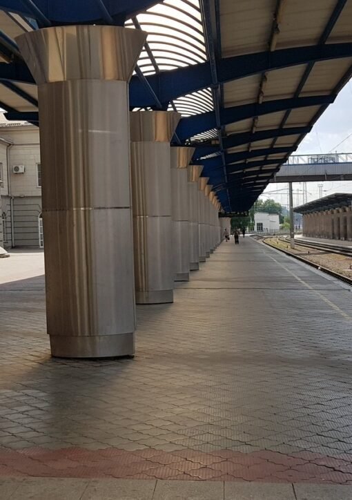 Dnipro railway station platform in Ukraine