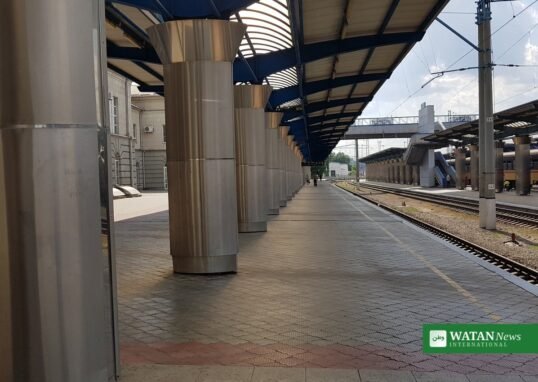 Dnipro railway station platform in Ukraine