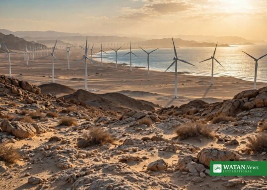 Vindmøller langs Suezbugtens kyst i Egypten