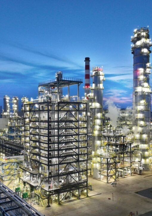 Ukraine Russia drone strikes: oil refinery at dusk