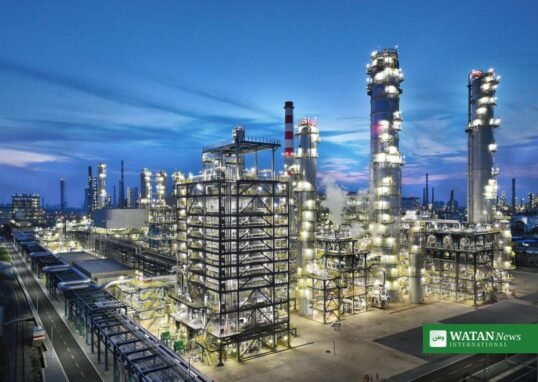 Ukraine Russia drone strikes: oil refinery at dusk