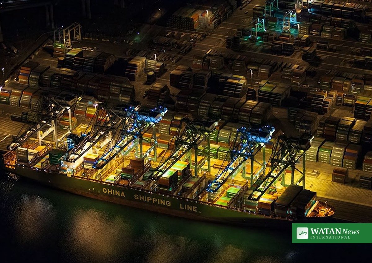 China Shipping Line container vessel at night - China's Q3 GDP growth was powered by surging exports