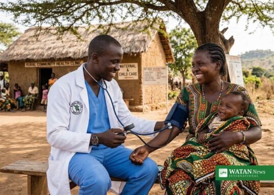 WHO NCD inequality report: a doctor checks a woman's blood pressure at a rural community health clinic
