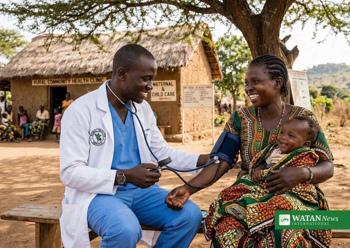 WHO NCD inequality report: a doctor checks a woman's blood pressure at a rural community health clinic