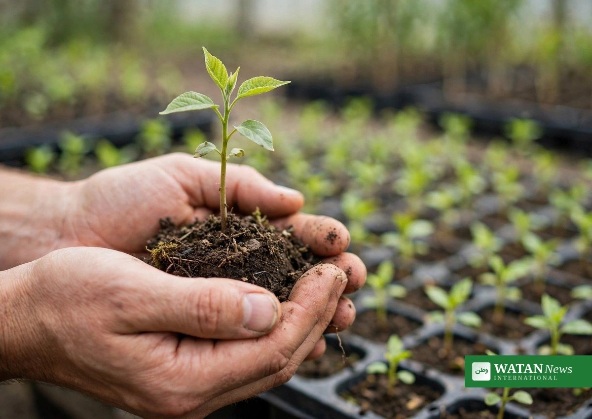 Ethiopia Green Legacy tree planting seedling held in hands before planting
