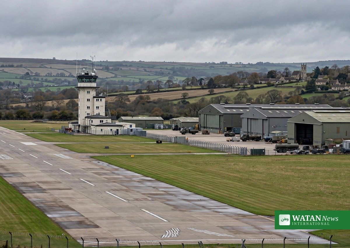 RAF Fairford control tower and runway, the USAF bomber base in Gloucestershire