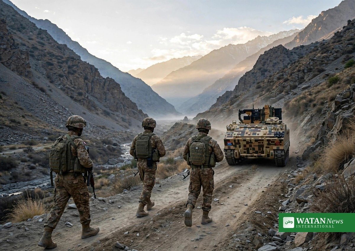 Pakistani security forces on patrol in the mountains of Khyber Pakhtunkhwa during the DI Khan operation