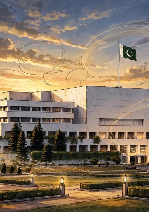 شام کے وقت پارلیمنٹ کی عمارت — اپوزیشن کو مذاکرات کی دعوت کا علامتی منظر