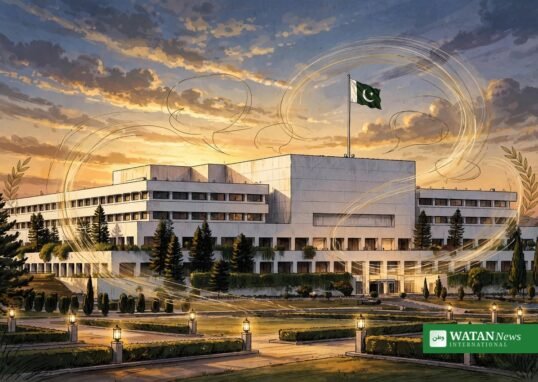 شام کے وقت پارلیمنٹ کی عمارت — اپوزیشن کو مذاکرات کی دعوت کا علامتی منظر