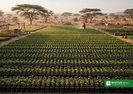 Thousands of Great Green Wall seedlings in a NAGGW nursery in Jigawa, Nigeria