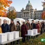 Khalistan referendum Edmonton — voters queueing at outdoor ballot stations