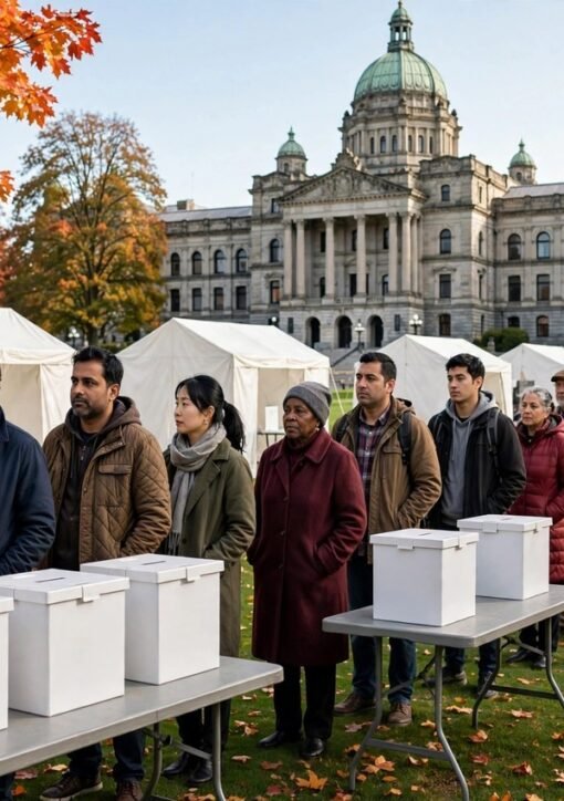 Khalistan referendum Edmonton — voters queueing at outdoor ballot stations