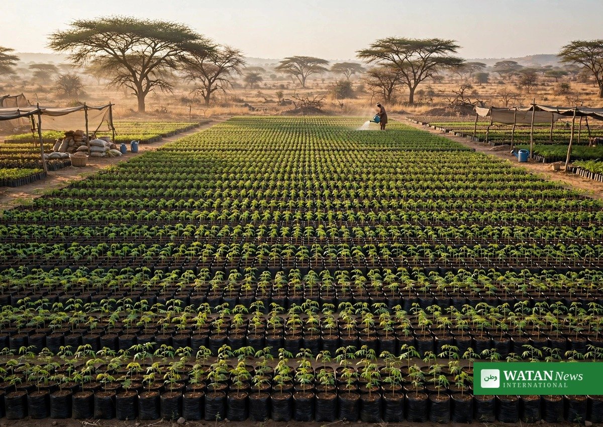 Thousands of Great Green Wall seedlings in a NAGGW nursery in Jigawa, Nigeria