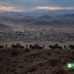 Ethiopian military patrol vehicles near the Ethiopia-Eritrea border town of Zalambessa