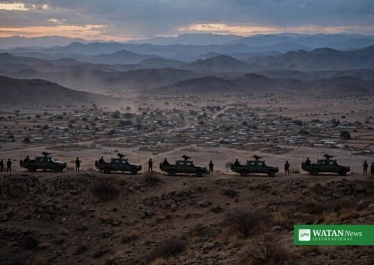 Ethiopian military patrol vehicles near the Ethiopia-Eritrea border town of Zalambessa