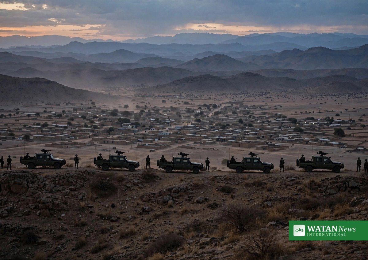 Ethiopian military patrol vehicles near the Ethiopia-Eritrea border town of Zalambessa