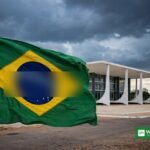 Brazilian flag and the Supreme Federal Tribunal building in Brasília — illustration for the Brazil Trump funding story
