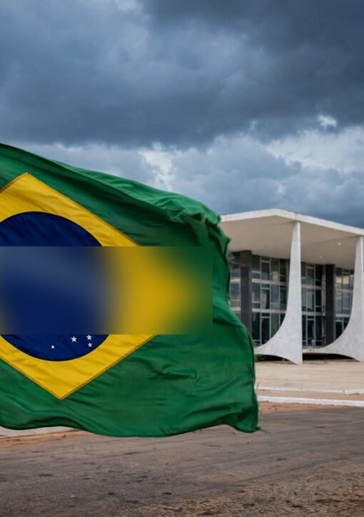 Brazilian flag and the Supreme Federal Tribunal building in Brasília — illustration for the Brazil Trump funding story