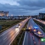 Tre biler involveret i Øresundsmotorvejen uheld — redningsmandskab og kegler ved Ørestad i aftentrafikken