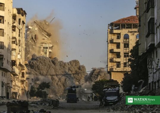 Building collapses in Israeli airstrike on Gaza City targeting Hamas leader Ali al-Amoudi