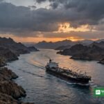 Oil tanker transiting the Strait of Hormuz at dusk — Iran says there is no military solution to the war with the US