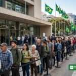Brasilianske vælgere står i kø ved et valgsted under Brasiliens præsidentvalg