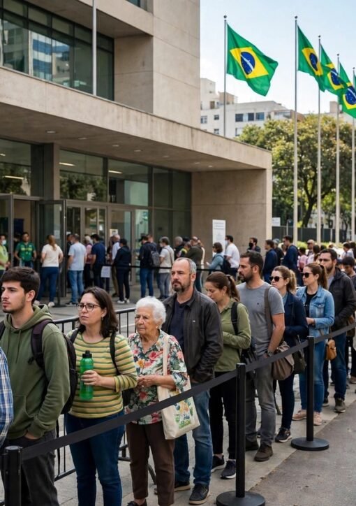Brasilianske vælgere står i kø ved et valgsted under Brasiliens præsidentvalg