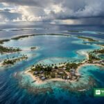 Aerial view of a low-lying Pacific atoll near Fiji at the centre of the pre-COP31 Fiji climate talks