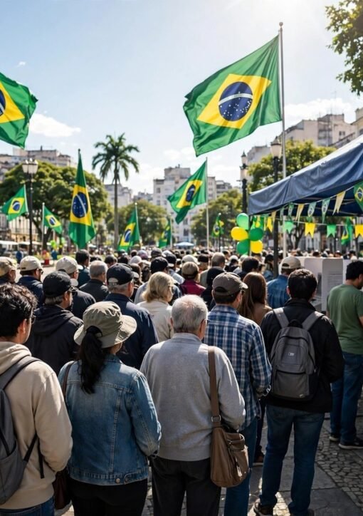 Brasilianske vælgere i kø ved et valgsted under præsidentvalget i Brasilien