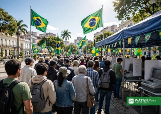 Brasilianske vælgere i kø ved et valgsted under præsidentvalget i Brasilien