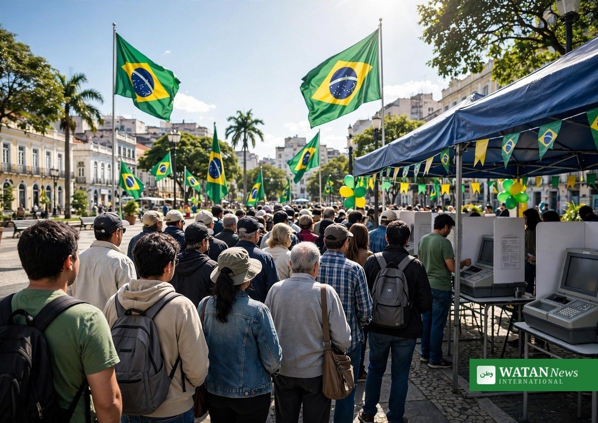 Brasilianske vælgere i kø ved et valgsted under præsidentvalget i Brasilien
