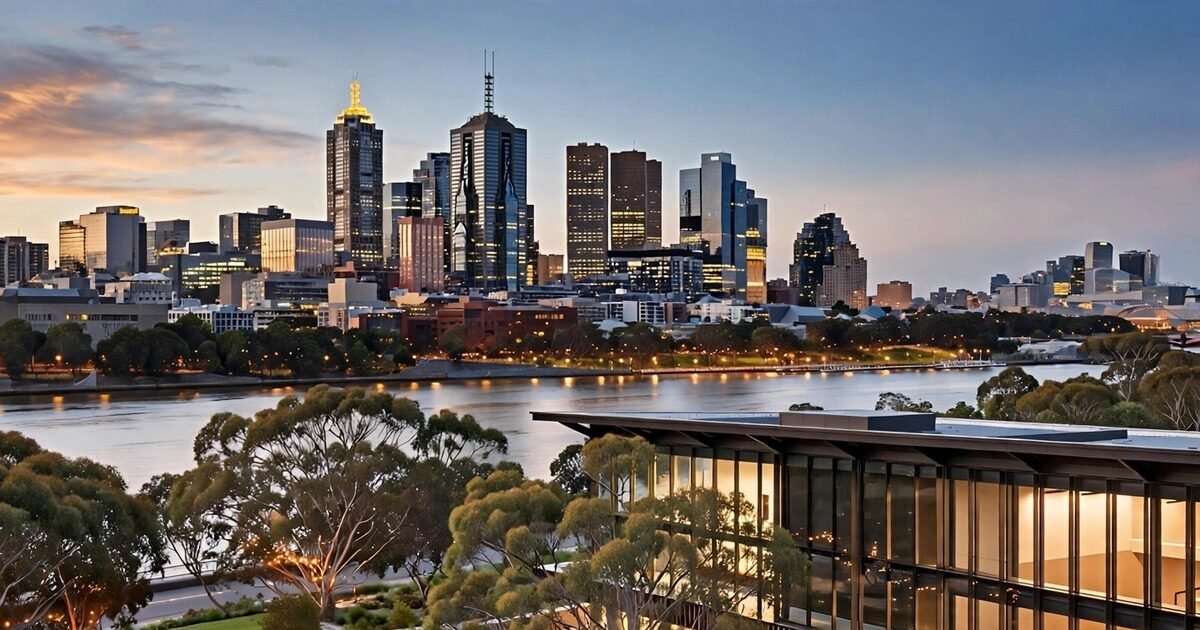 Melbourne skyline and university campus at dusk; the alleged flydubai co-pilot Hammam al-Hammami studied engineering at RMIT University here between 2015 and 2017 without completing his qualification (illustration)