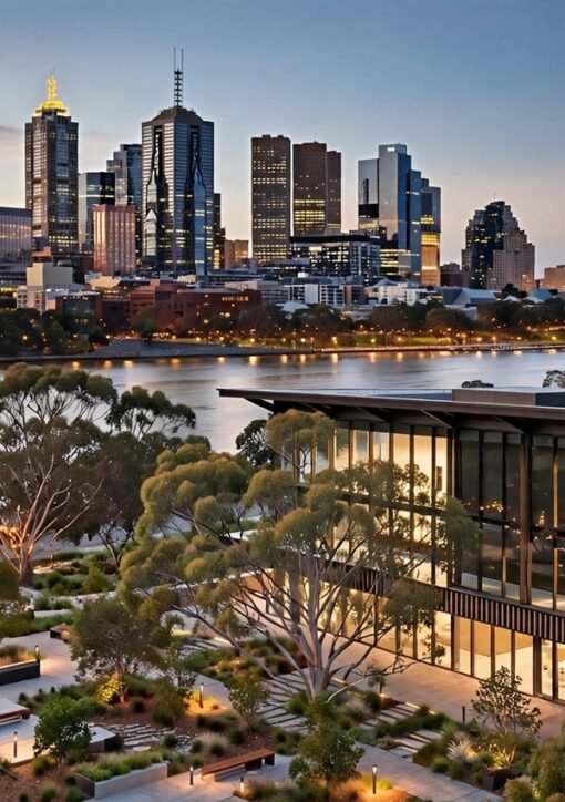 Melbourne skyline and university campus at dusk; the alleged flydubai co-pilot Hammam al-Hammami studied engineering at RMIT University here between 2015 and 2017 without completing his qualification (illustration)
