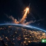 World Space Week 2026: a rocket launches above Earth at night, celebrating the nations that have sent humans into orbit