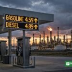 Tankstation med stigende benzinpriser og dieselpriser ved et raffinaderi – Trump Ukraine benzinpriser