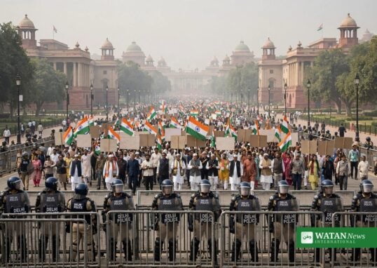 Rahul Gandhi anholdt – INDIA-blokkens protestmarch mod valgkommissionen i New Delhi (illustrationsbillede)
