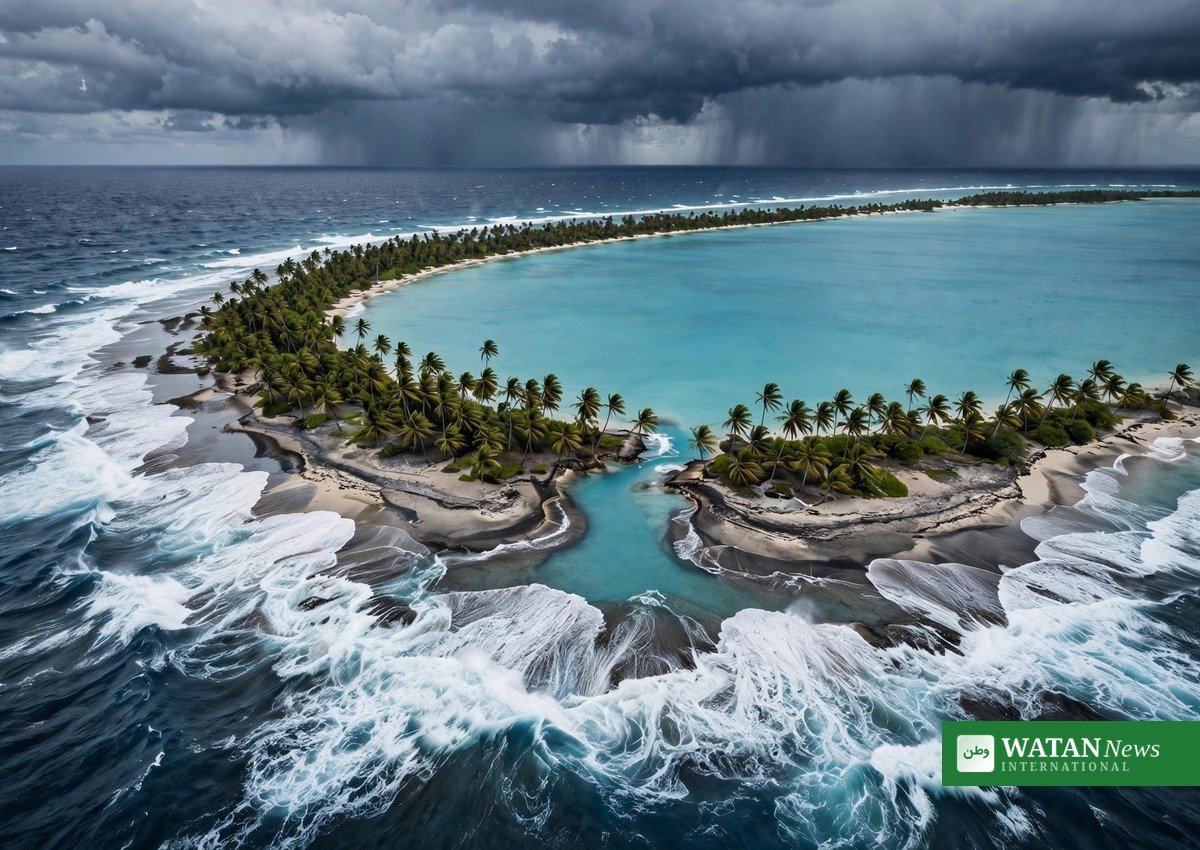 Pacific island atoll under storm clouds as Australia braces for extreme summer weather