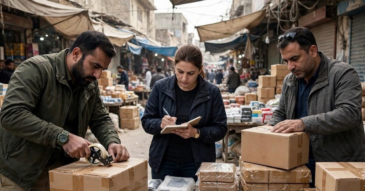 FIA officers sealing seized counterfeit products in Pakistan during a market raid in Lahore