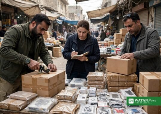 FIA officers sealing seized counterfeit products in Pakistan during a market raid in Lahore