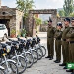 ICT Police officers with recovered stolen motorcycles after the arrest of two alleged Sheru Gang members in Islamabad