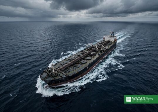 Aerial view of an oil tanker at sea - South Korea fuel shipments Russia