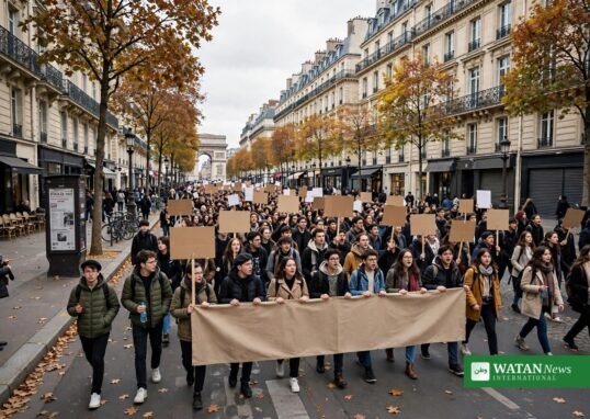 France youth protests: students marching through Paris with placards