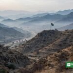 North Waziristan IBO – Pakistani flag over the rugged mountains of North Waziristan