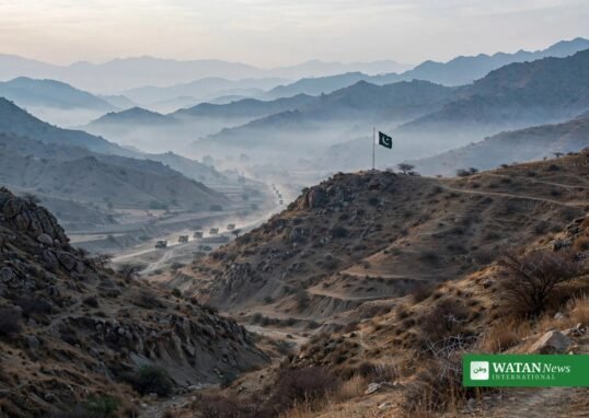 North Waziristan IBO – Pakistani flag over the rugged mountains of North Waziristan