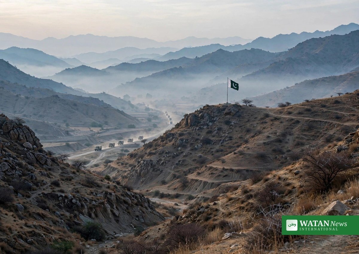 North Waziristan IBO – Pakistani flag over the rugged mountains of North Waziristan