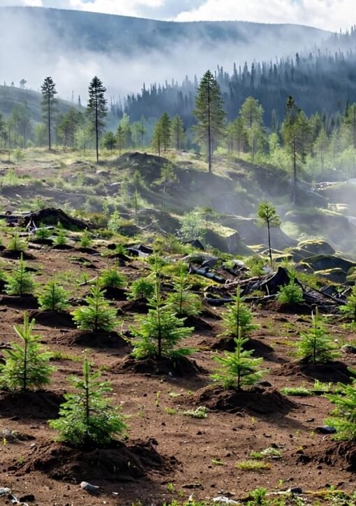 Træplantning ved Sambaa Deh Falls i Northwest Territories