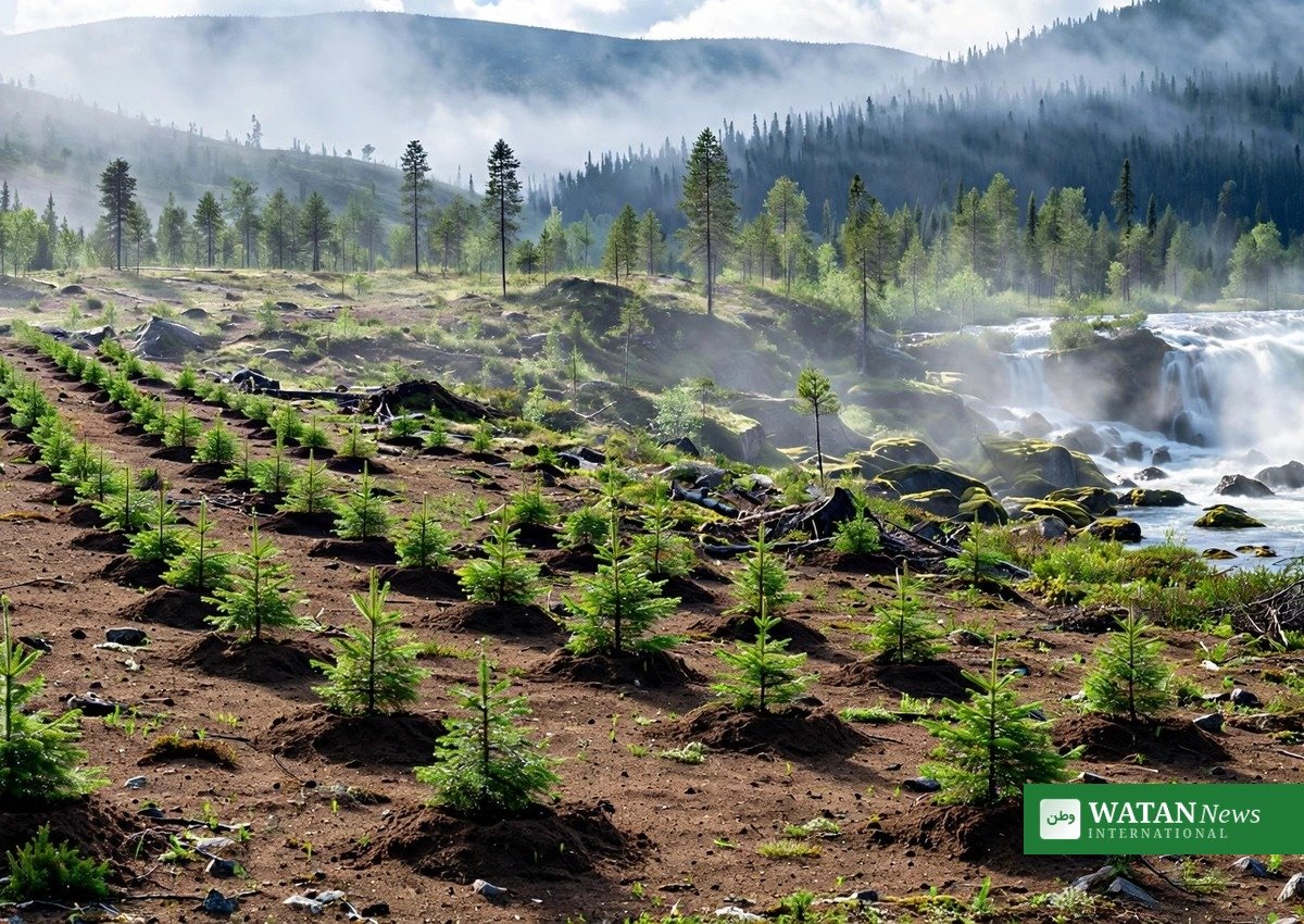 Træplantning ved Sambaa Deh Falls i Northwest Territories